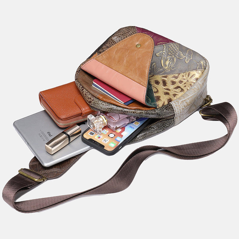 Women’s Stitching Genuine Leather Crossbody Sling Bags image 4