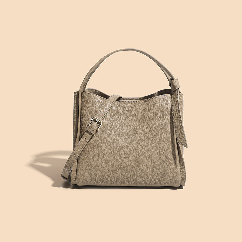 Women’s Lychee Grain Shoulder Bucket Bags in Genuine Leather image 7