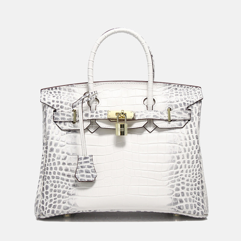 Women’s Smooth Croc Print Genuine Leather Top Handle Bags image 5