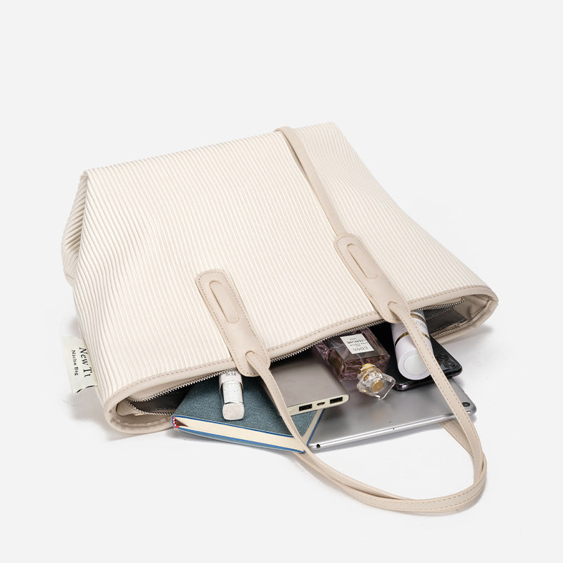 Women’s Striped Vegan Tote Bags with Letter Strap image 5