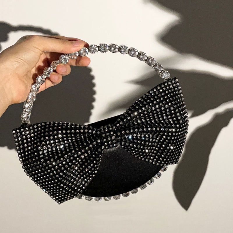 Women’s Round Rhinestones Bowknot Evening Clutch Black image 6