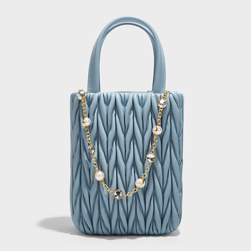 Women’s Genuine Leather Quilted Mini Tote Bags with Jeweled Chains image 6