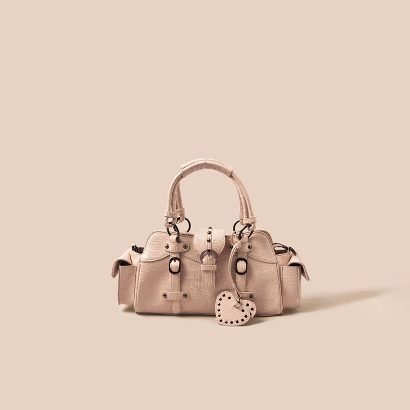 Women’s Croc Print Buckle Studs Top Handle Bags image 5