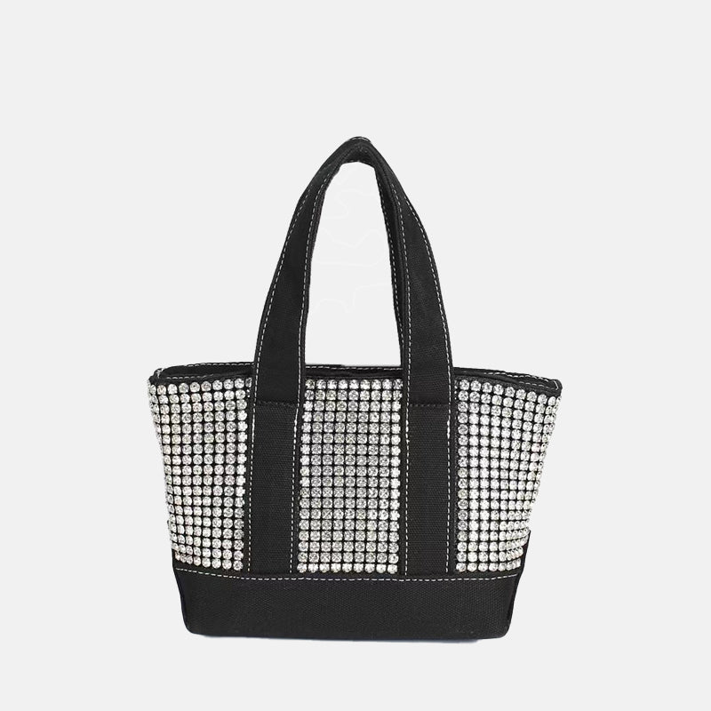 Women’s Black Rhinestones Small Canvas Shopper Tote bags image