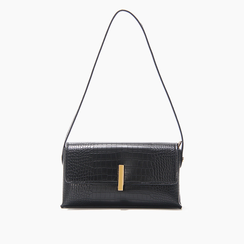 Women’s Croc Mini Baguette Bags in Black Vegan Leather image