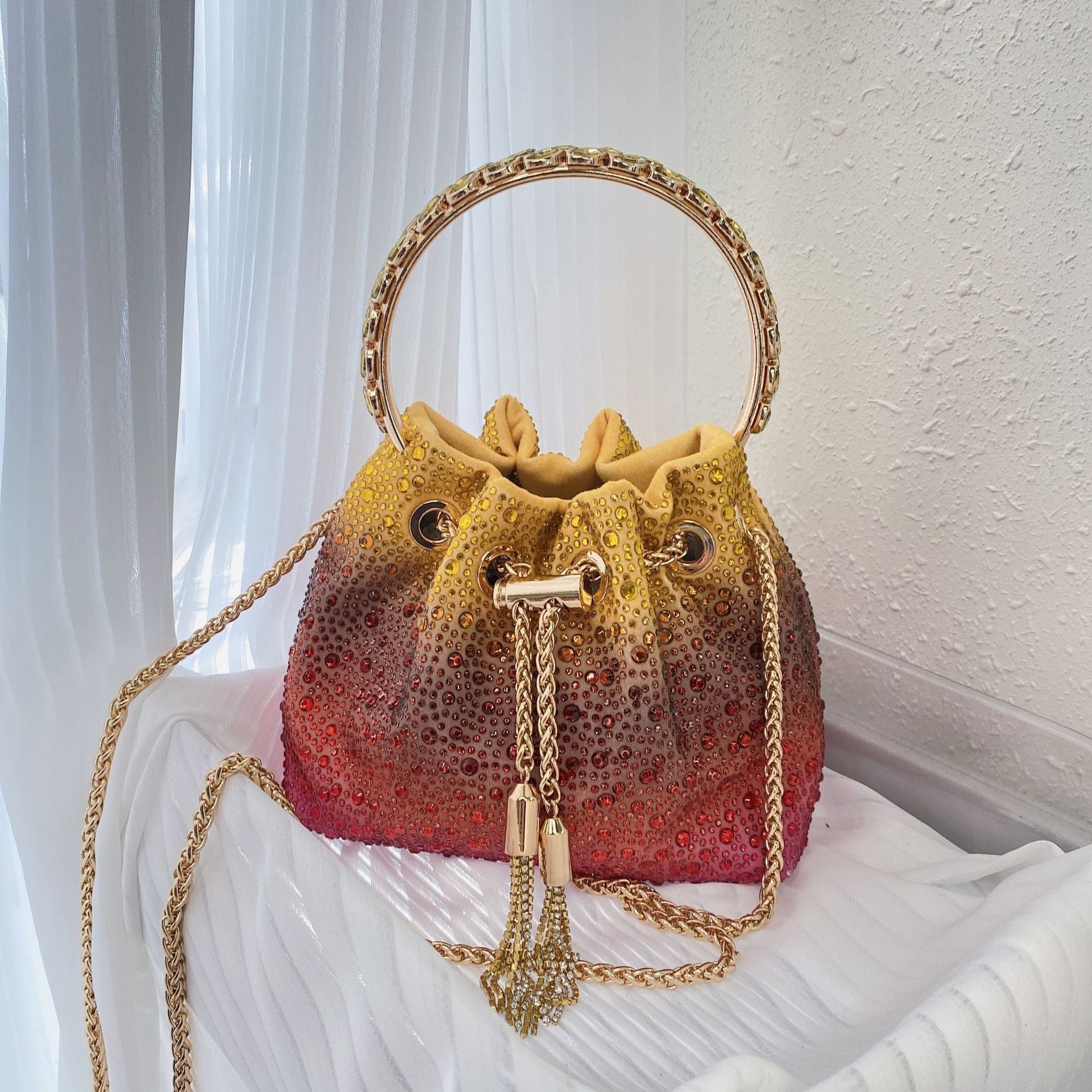 Women’s Small Volcano Rhinestones Evening Bucket Clutch Bags image 3