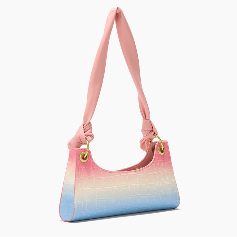 Women’s Rainbow Croc Print Baguette Bags with Pearls image 4