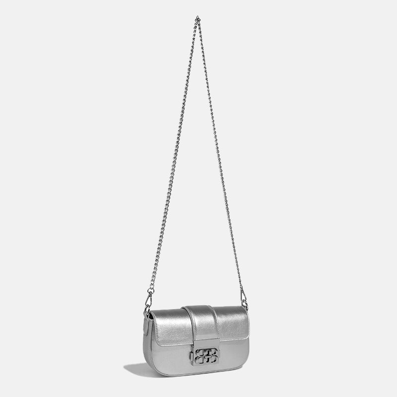 Women’s Metallic Flap Buckle Baguette Bags – Silver image 3