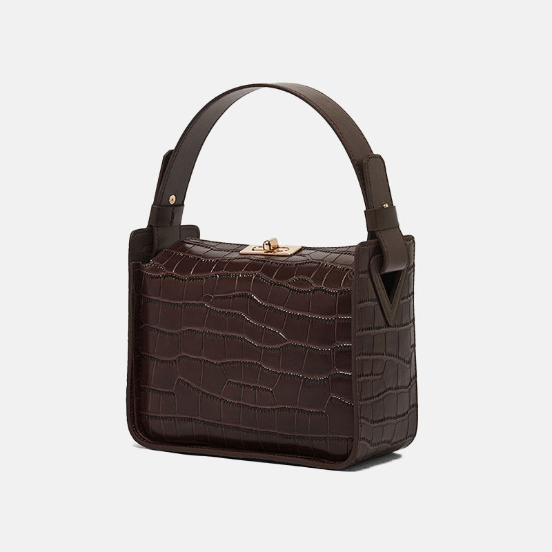 Women’s Croc Print Genuine Leather Top Handle Small Box Bags image 5