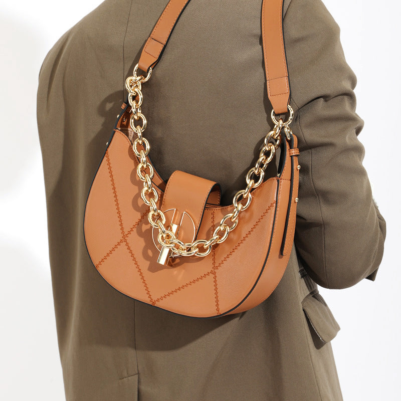 Women’s Leather Saddle Hobo Shoulder Bags with Chains image 4