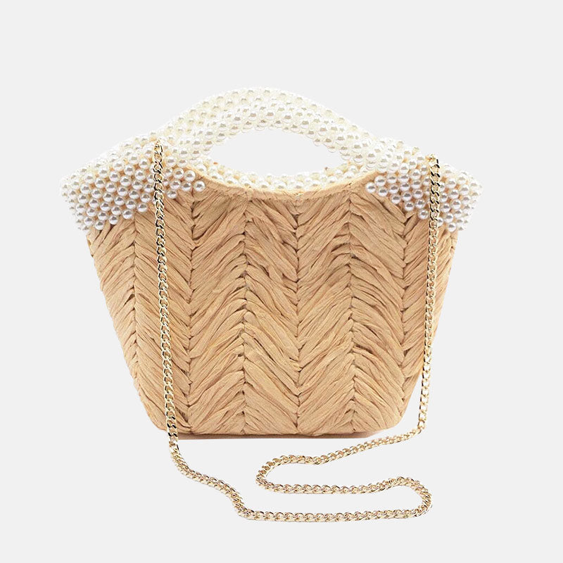 Women’s Pearls Woven Tote with Shoulder Chains image 2
