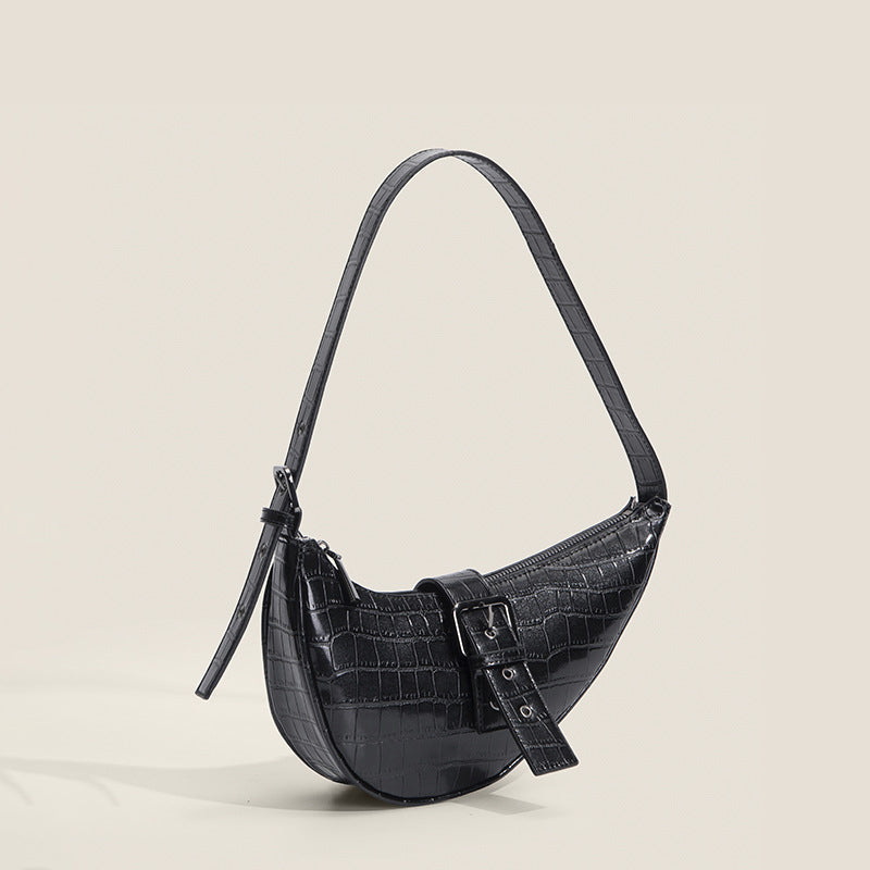 Women’s Croc Print Patent Leather Half Moon Saddle Shoulder Bags image 8
