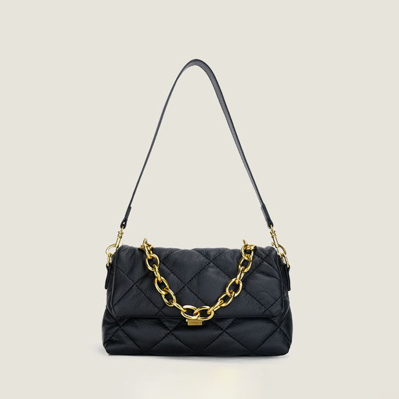 Women’s Quilted Vegan Baguette Bags with Chains image 4