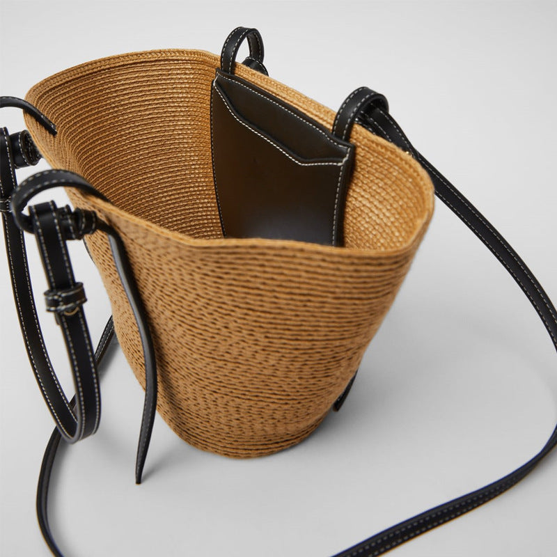 Women’s Two Tone Straw Woven Beach Tote Bags image 5
