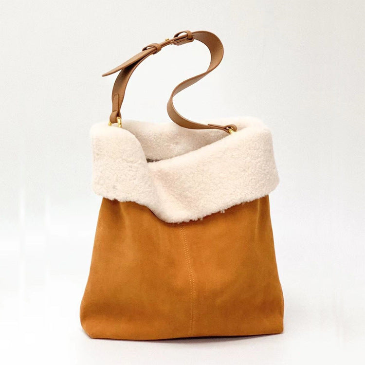 Women’s Shearling Soft Shoulder Tote Bags in Genuine Suede Leather image
