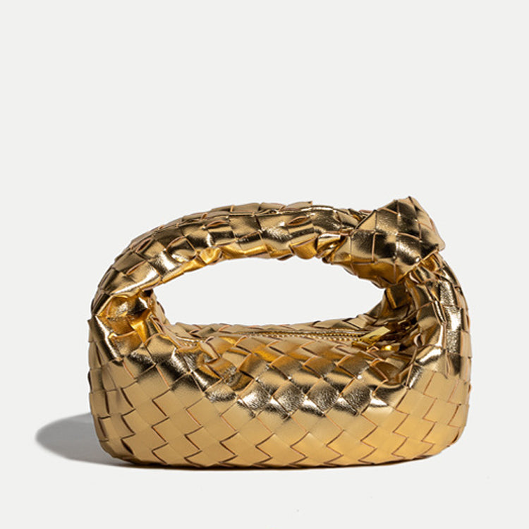 Women’s Metallic Woven Tie Clutch Bags in Genuine Leather image 5