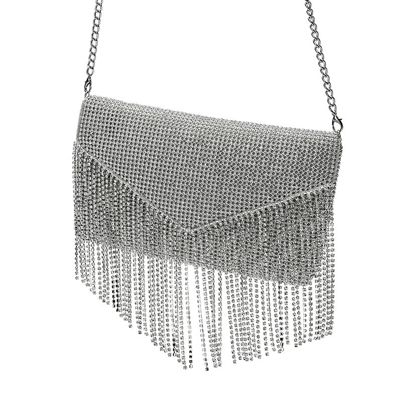Women’s Silver Rhinestones Envelope Evening Bags with Fringe image 4