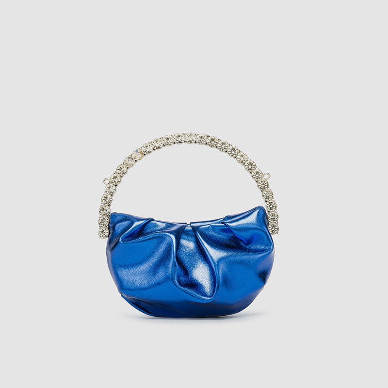 Women’s Rhinestone Handle Metallic Slouchy Evening Clutch Bags image 5