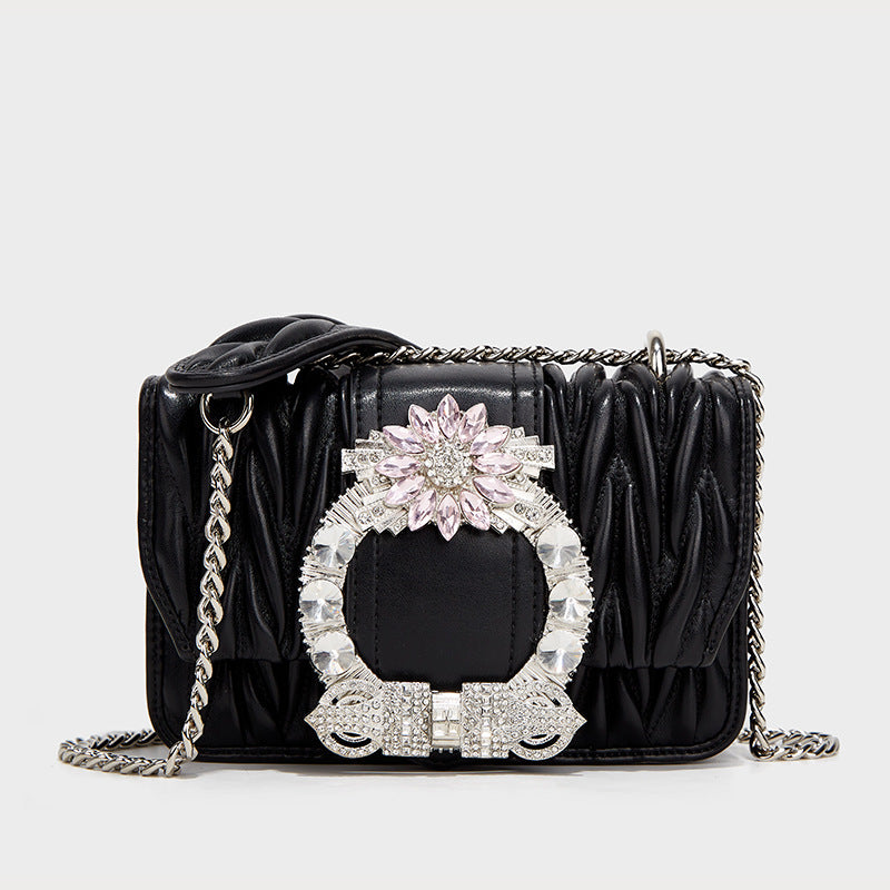 Women’s Jeweled Circle Quilted Small Crossbody Bags in Genuine Leather image