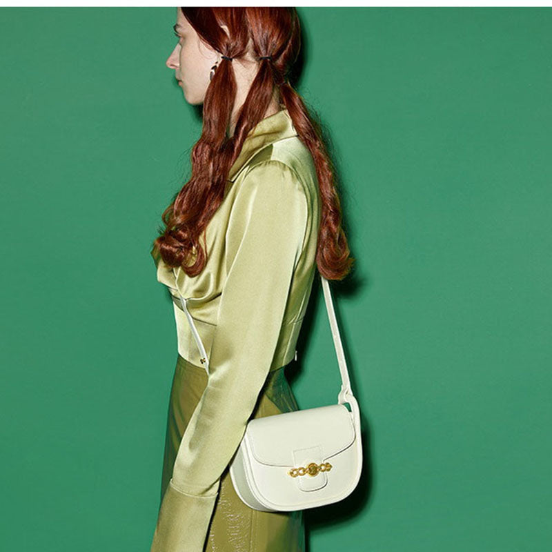 Women’s Leather Saddle Shoulder Bags White image 6