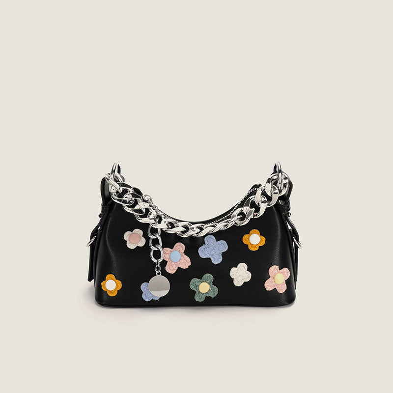 Women’s Flowers Chains Vegan Baguette Bags with Shoulder Strap image 7
