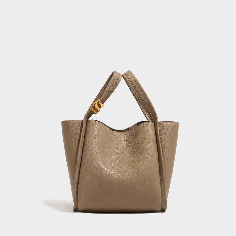Women’s Minimal Small Genuine Leather Tote Bags Bucket Bags image 6