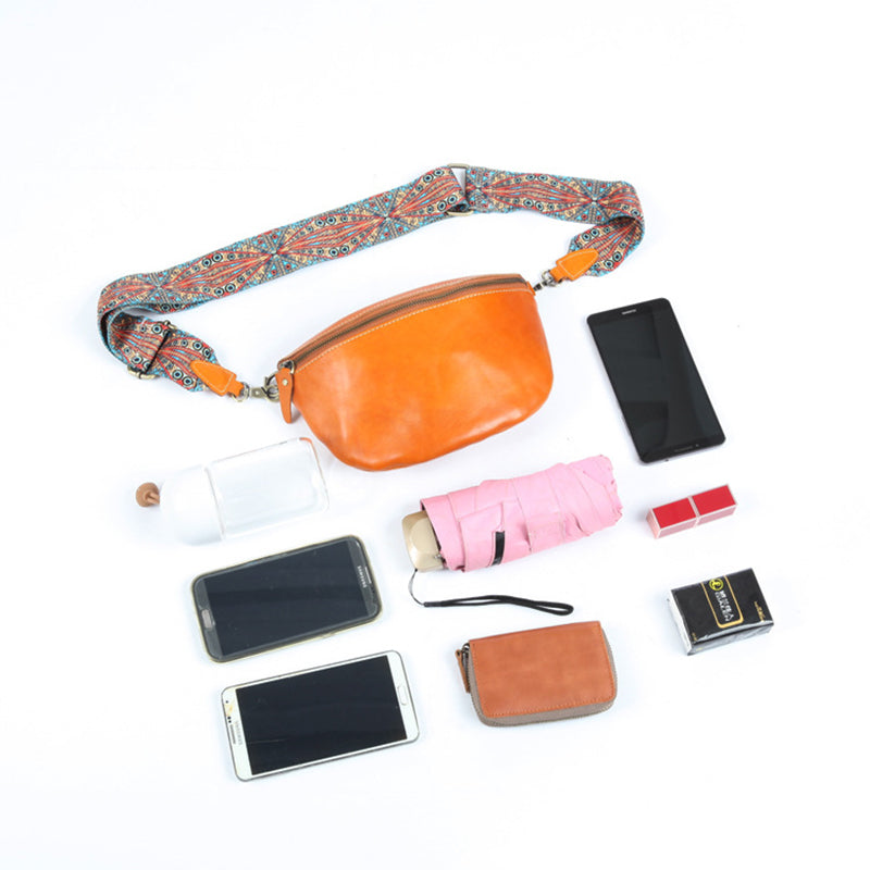Women’s Wide Floral Strap Genuine Leather Fanny Packs image 7