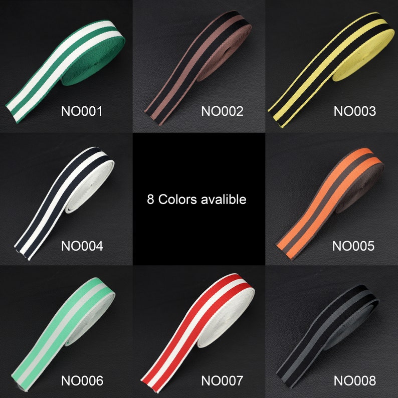 50mm Striped Canvas Shoulder Bag Strap: Togo Leather Accent