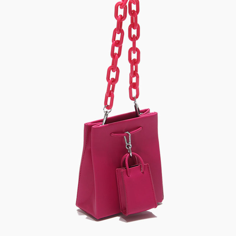 Women’s Hot Pink Tote Handbags with Mini bags – Multi Straps image 2