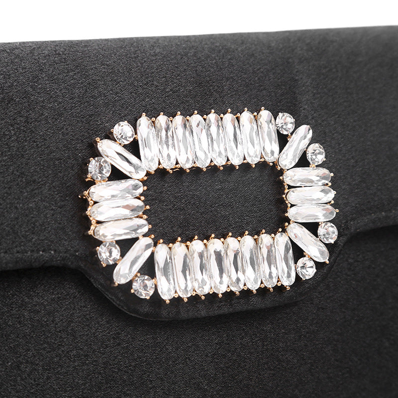Women’s Rhinestone Evening Long Clutch Bags with Chains Black image 5