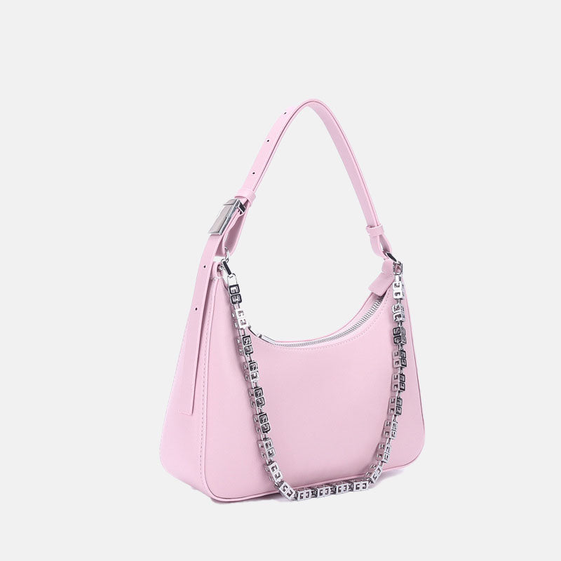 Women’s Genuine Leather Hobo Baguette Bags with Chains image 6