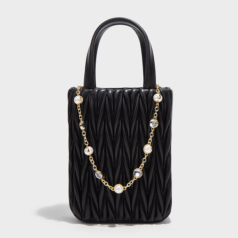 Women’s Genuine Leather Quilted Mini Tote Bags with Jeweled Chains image