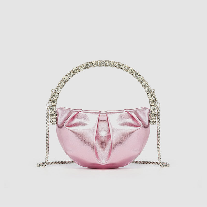 Women’s Rhinestone Handle Metallic Slouchy Evening Clutch Bags image 6