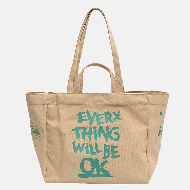 Women’s Letter Print Large Canvas Shopper Tote image 2