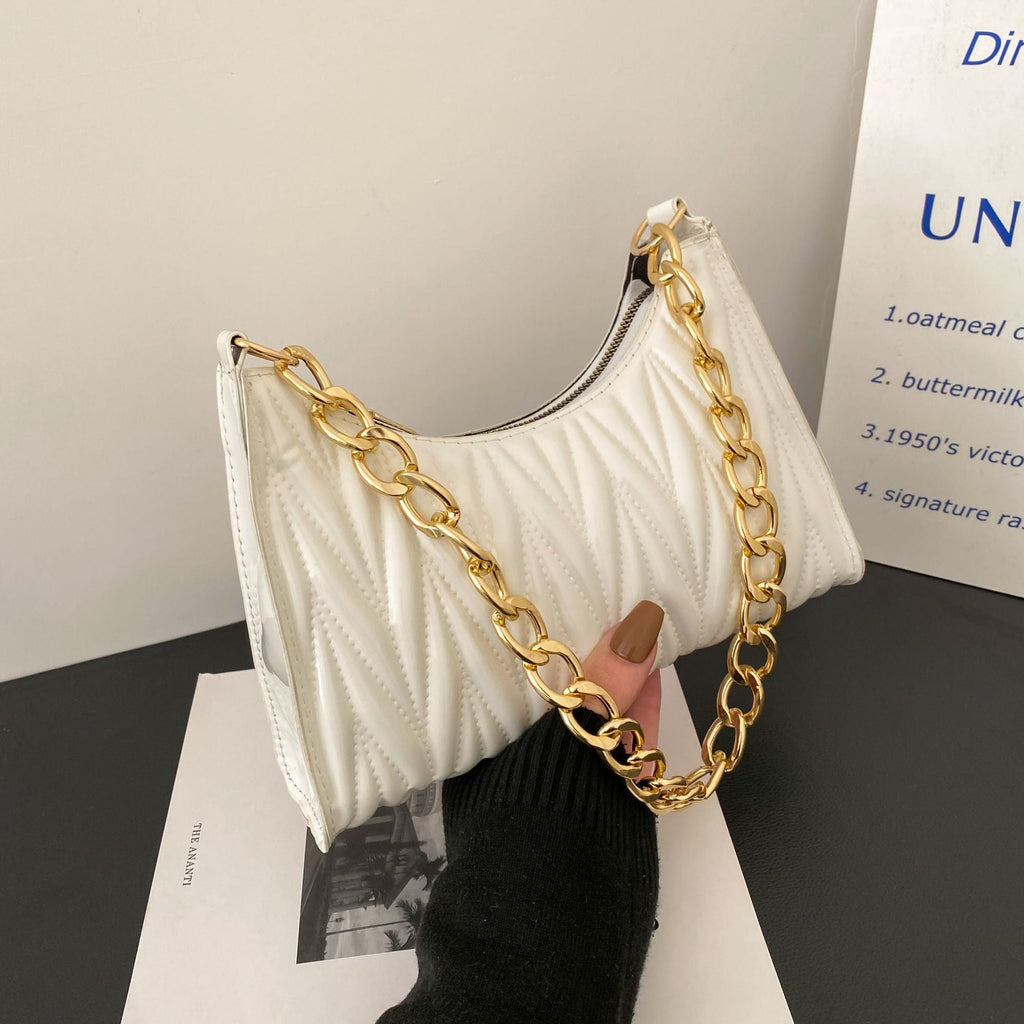 Women’s Quilted Chains Baguette Bags in Vegan Leather image 3