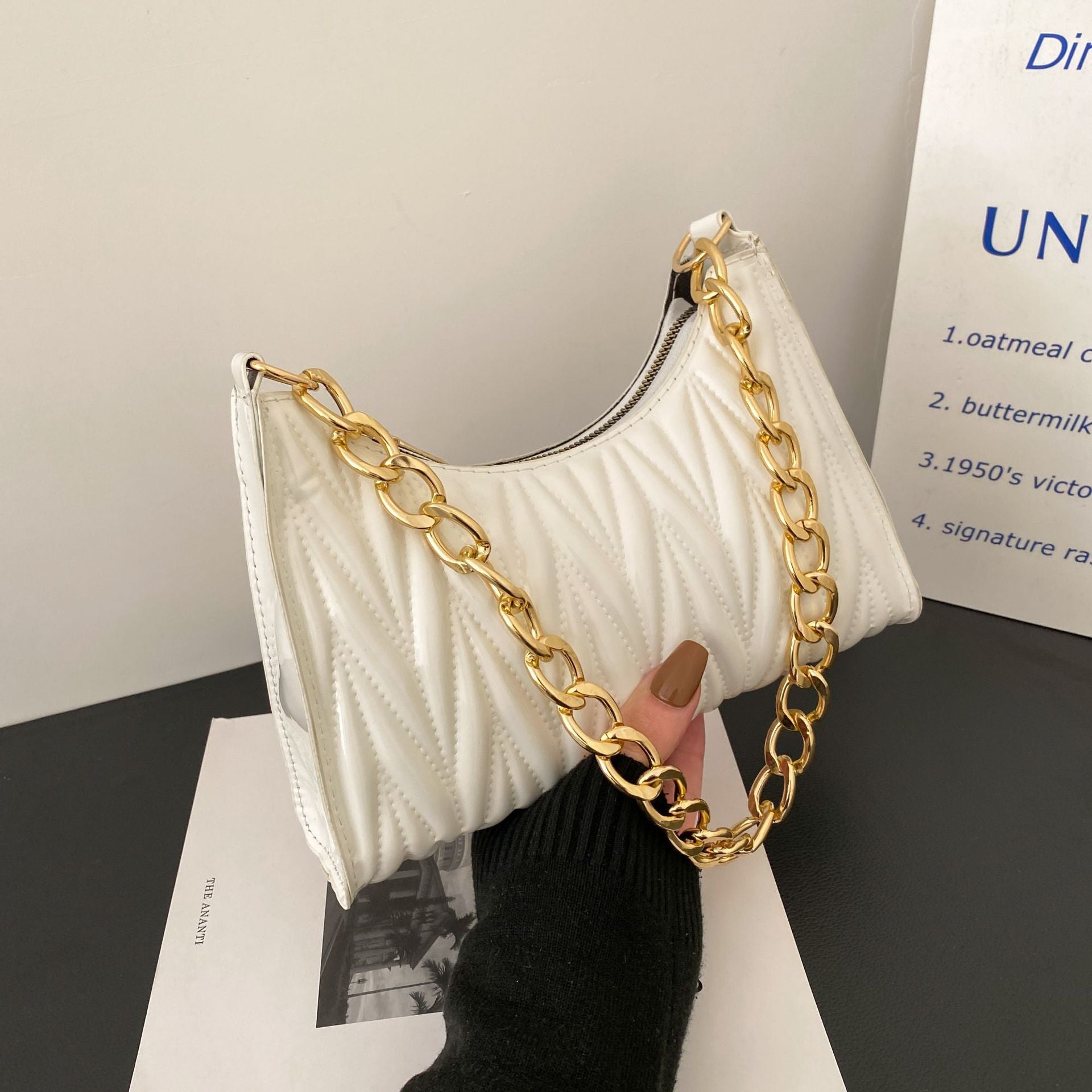 Women’s Quilted Chains Baguette Bags in Vegan Leather image 3