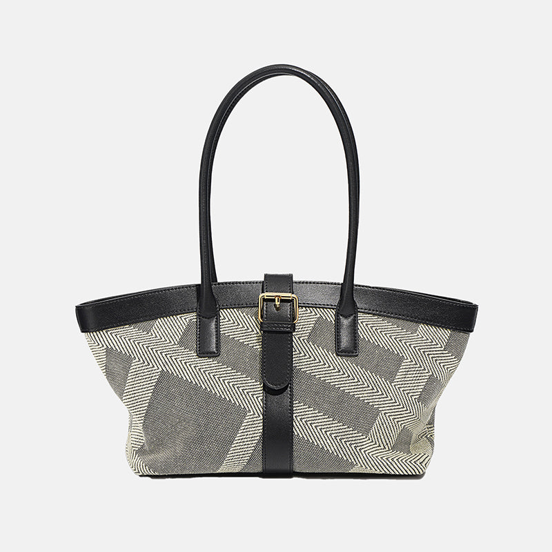 Women’s Canvas & Genuine Leather Two Tone Large Shoulder Tote Bags image 5