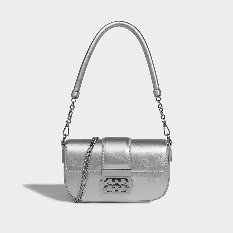 Women’s Metallic Flap Buckle Baguette Bags – Silver image