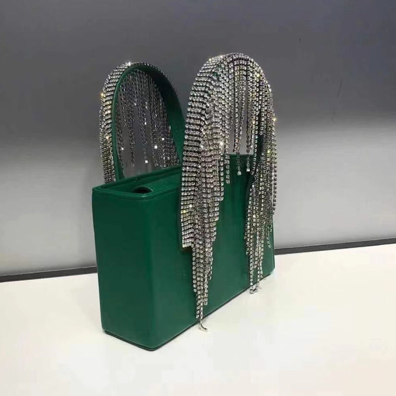 Women’s Small Rhinestones Fringe Evening Hand Clutch Bags image 6