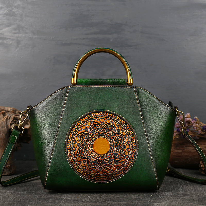 Women’s Totem Embossed Vintage Top Handle Handbags in Genuine Leather image 5