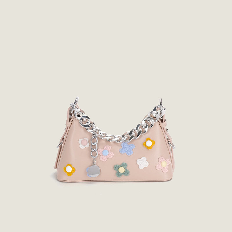 Women’s Flowers Chains Vegan Baguette Bags with Shoulder Strap image 8