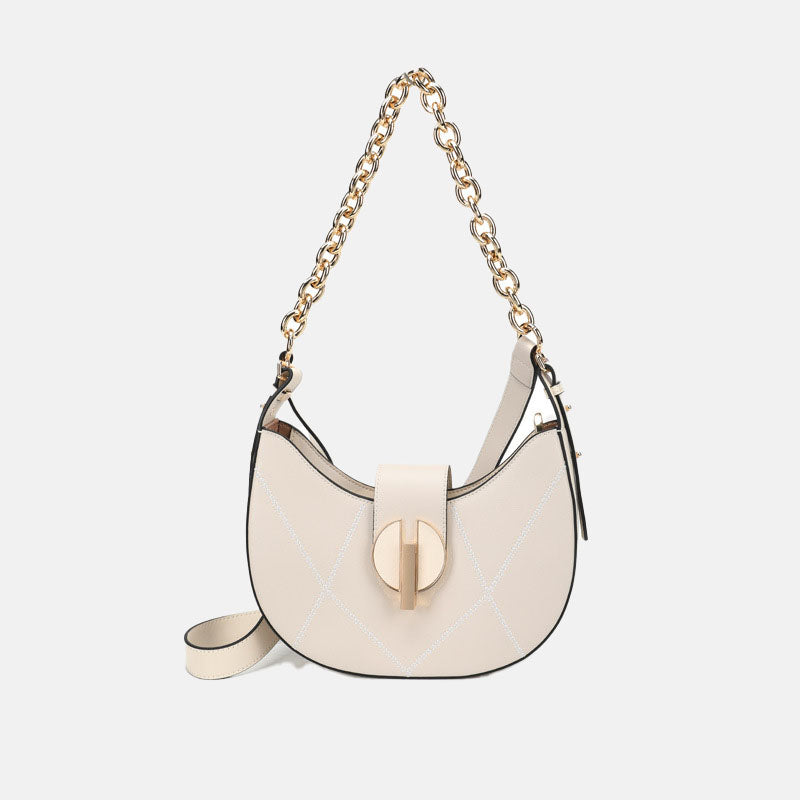 Women’s Leather Saddle Hobo Shoulder Bags with Chains image 5
