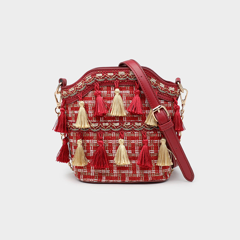 Women’s Woven Tassel Bucket Bags image
