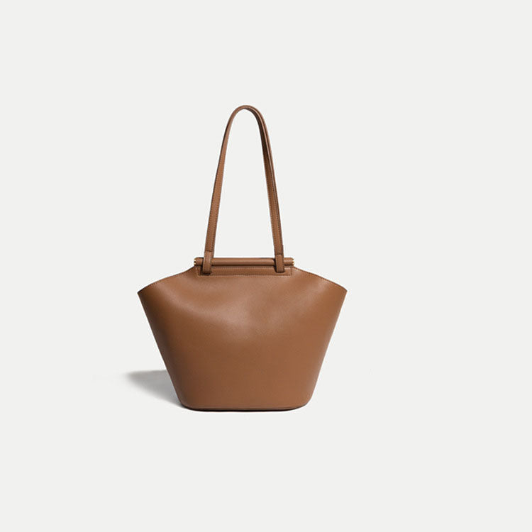 Women’s Minimalist Genuine Leather Bucket Tote Bags with Interior Pouch image 5