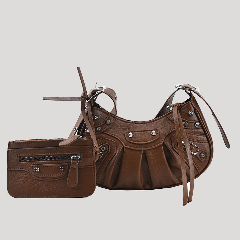 Women’s Studs Hobo Shoulder Bags with Wristlet image