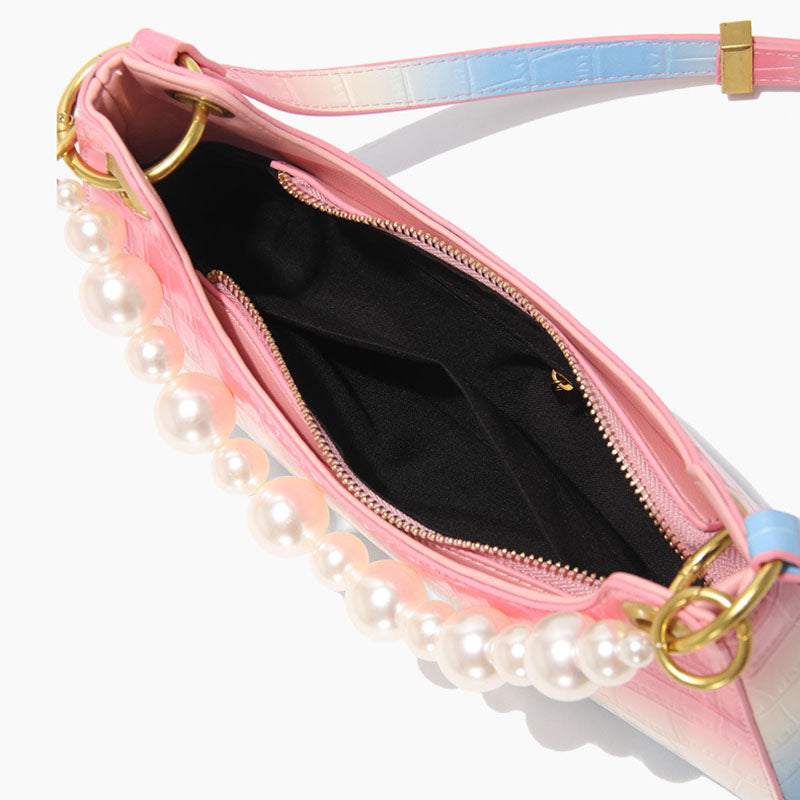 Women’s Rainbow Croc Print Baguette Bags with Pearls image 6