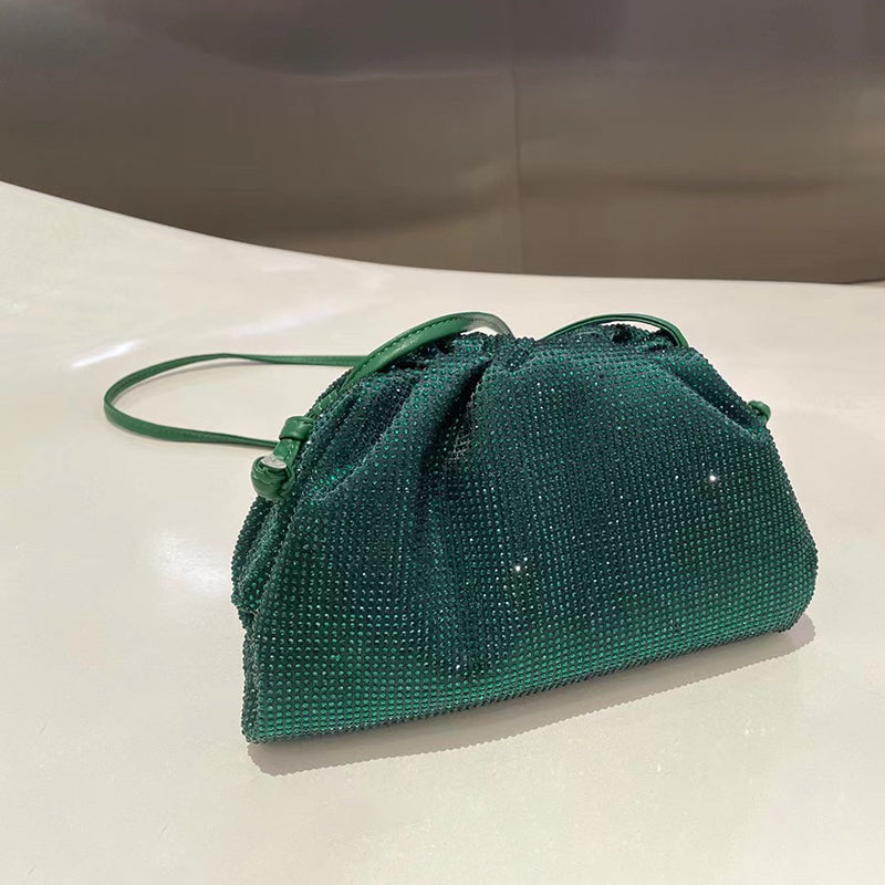 Women’s Cloud Drawstring Rhinestones Evening Clutch Bags in Genuine Leather image 5