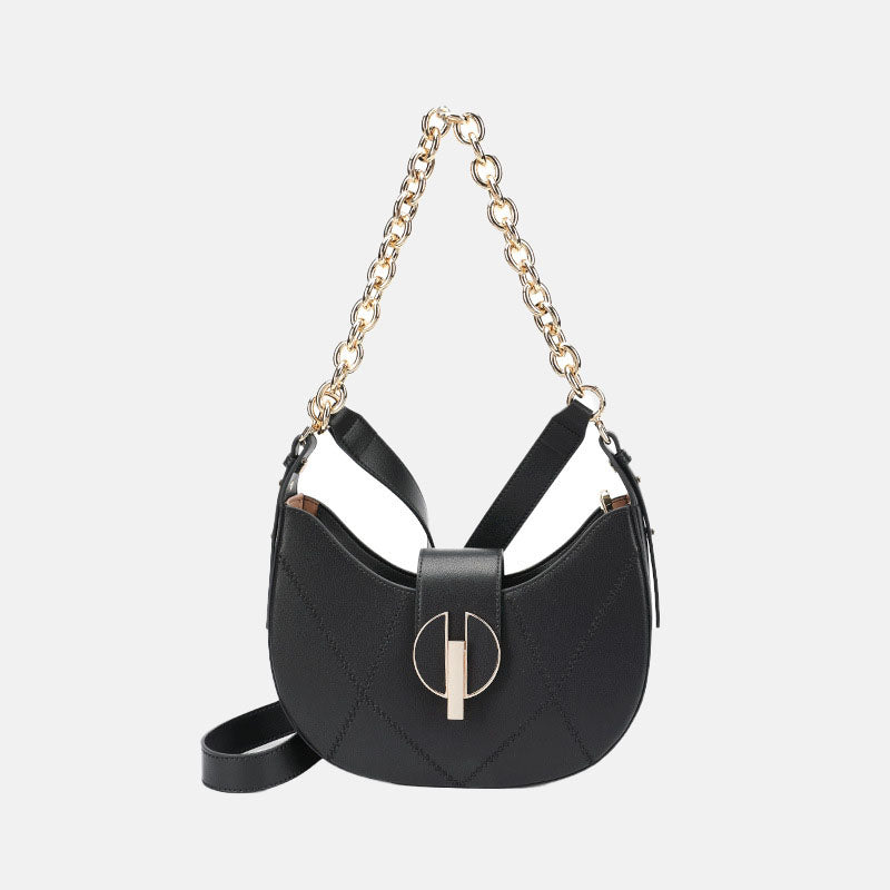 Women’s Leather Saddle Hobo Shoulder Bags with Chains image 7