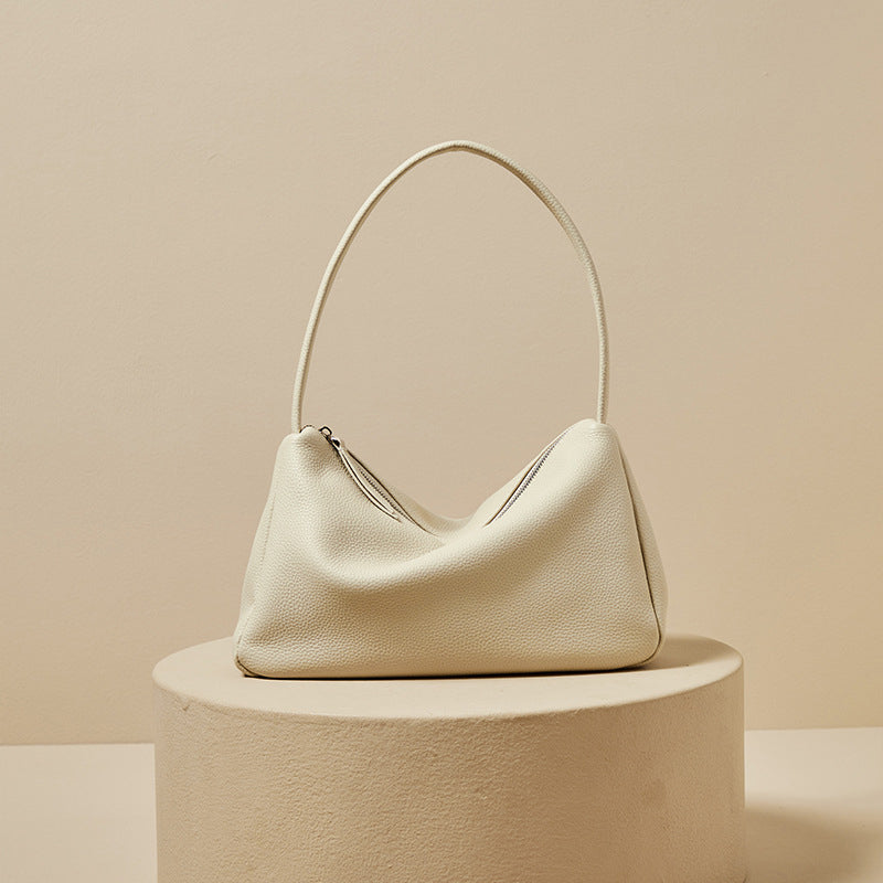 Women’s Lychee Grain Genuine Leather Simple Baguette Bags image