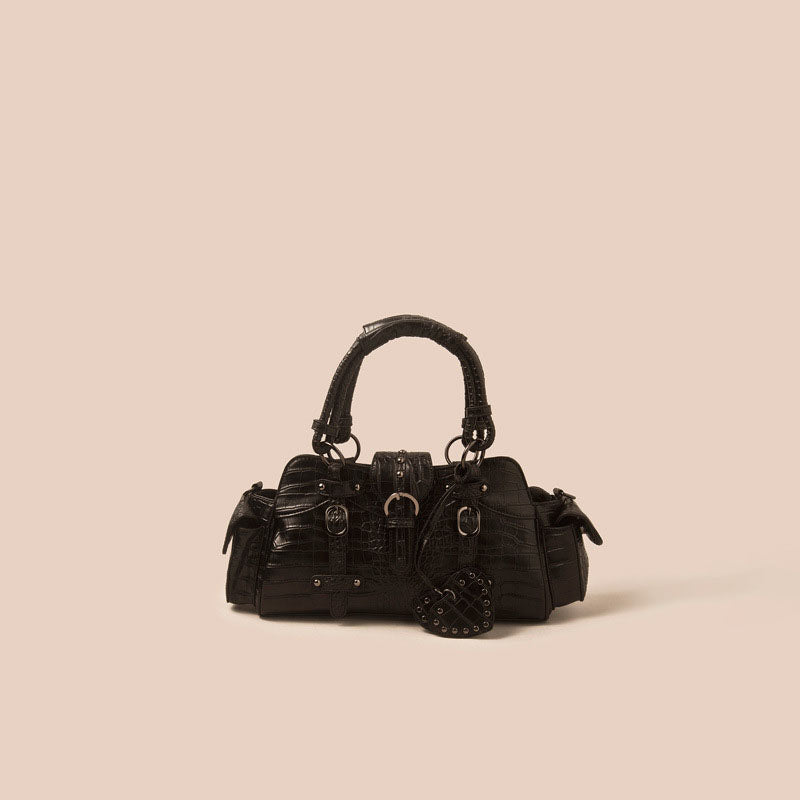 Women’s Croc Print Buckle Studs Top Handle Bags image 4